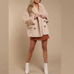 Free People Kate Faux Fur Coat in Blush - M